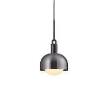 Load image into Gallery viewer, Forked Shade Globe Pendant Light in Gun Metal/Opal (Medium).

