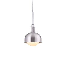Load image into Gallery viewer, Forked Shade Globe Pendant Light in Steel/Opal (Medium).
