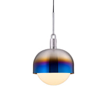 Load image into Gallery viewer, Forked Shade Globe Pendant Light in Burnt Steel/Opal (Large).
