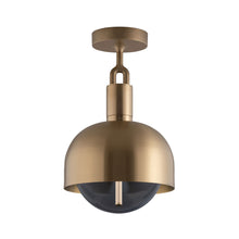 Load image into Gallery viewer, Forked Shade Globe Semi Flush Mount Ceiling Light in Brass/Smoked (Medium).
