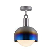 Load image into Gallery viewer, Forked Shade Globe Semi Flush Mount Ceiling Light in Burnt Steel/Opal (Medium).
