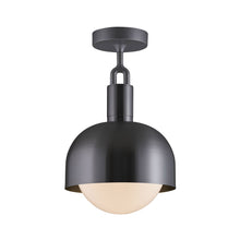 Load image into Gallery viewer, Forked Shade Globe Semi Flush Mount Ceiling Light in Gun Metal/Opal (Medium).
