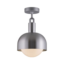 Load image into Gallery viewer, Forked Shade Globe Semi Flush Mount Ceiling Light in Steel/Opal (Medium).

