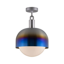 Load image into Gallery viewer, Forked Shade Globe Semi Flush Mount Ceiling Light in Burnt Steel/Opal (Large).
