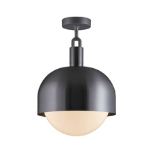 Load image into Gallery viewer, Forked Shade Globe Semi Flush Mount Ceiling Light in Gun Metal/Opal (Large).
