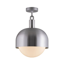 Load image into Gallery viewer, Forked Shade Globe Semi Flush Mount Ceiling Light in Steel/Opal (Large).
