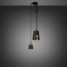 Load image into Gallery viewer, Hooked Mix Multi Light Pendant Light in Graphite/Brass (3-Light).
