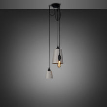 Load image into Gallery viewer, Hooked Mix Multi Light Pendant Light in Stone/Smoked Bronze (3-Light).
