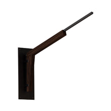 Load image into Gallery viewer, Motus Swing Arm Bracket in Textured Black Powdercoat (Dark Stained Walnut).
