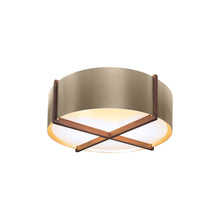 Load image into Gallery viewer, Plura LED Flush Mount Ceiling Light in Walnut/Distressed Brass (18-Inch).
