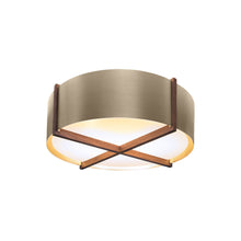 Load image into Gallery viewer, Plura LED Flush Mount Ceiling Light in Walnut/Distressed Brass (24-Inch).

