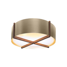 Load image into Gallery viewer, Plura LED Flush Mount Ceiling Light in Walnut/Distressed Brass (30-Inch).
