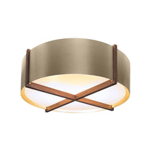 Load image into Gallery viewer, Plura LED Flush Mount Ceiling Light in Walnut/Distressed Brass (36-Inch).
