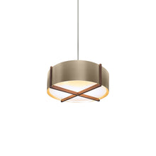 Load image into Gallery viewer, Plura LED Pendant Light in Walnut/Distressed Brass (24-Inch).
