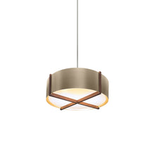Load image into Gallery viewer, Plura LED Pendant Light in Walnut/Distressed Brass (30-Inch).
