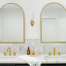 Load image into Gallery viewer, Cast Brass Ornate Wall Light in bathroom.
