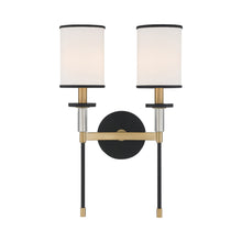 Load image into Gallery viewer, Hatfield Wall Light in Black Forged/Vibrant Gold (2-Light).
