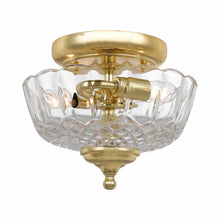 Load image into Gallery viewer, Lead Crystal Semi Flush Mount Ceiling Light in Polished Brass.
