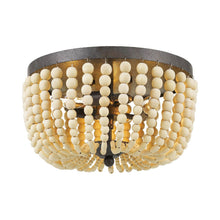 Load image into Gallery viewer, Rylee Flush Mount Ceiling Light in Forged Bronze (Natural Wood Beads/3-Light).
