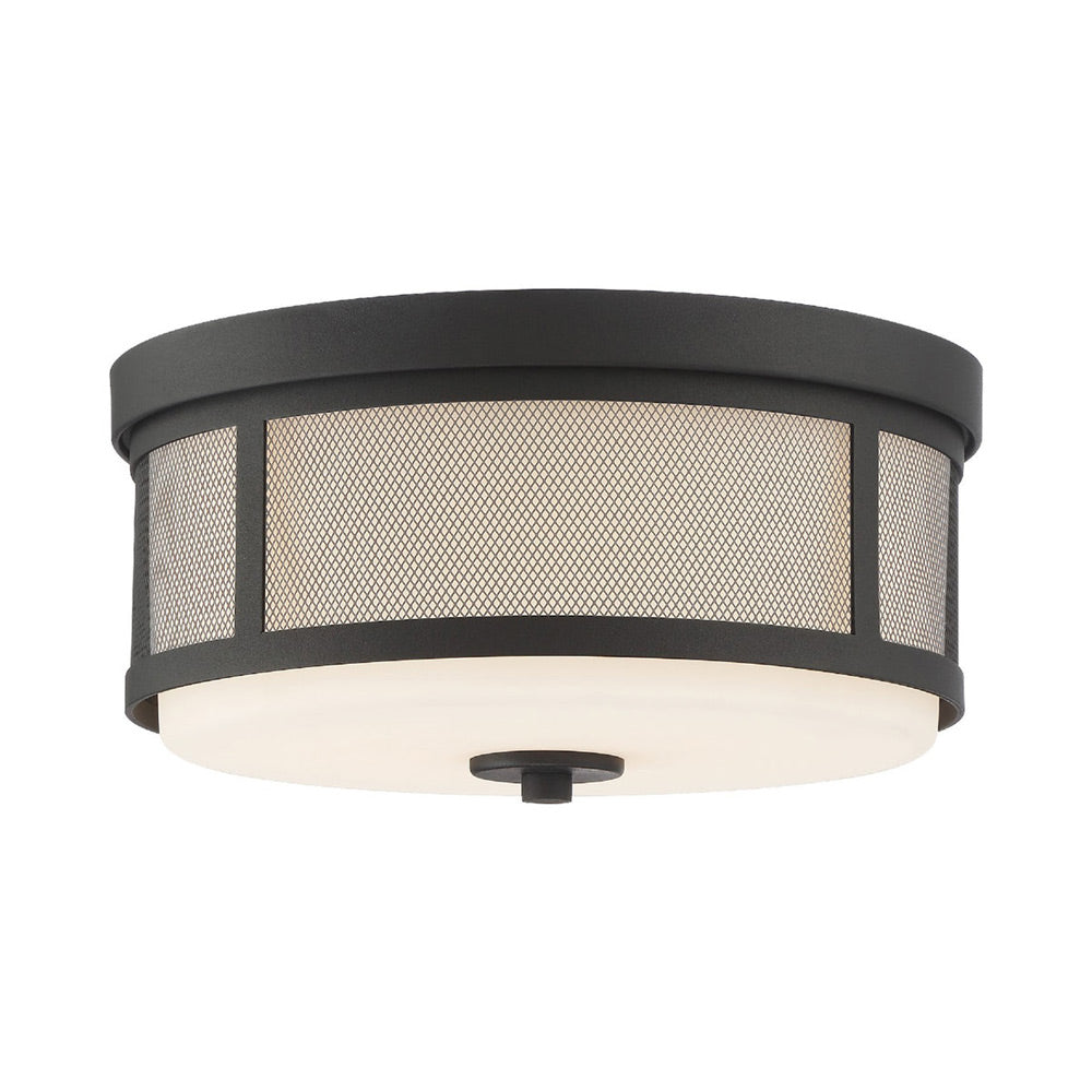 Trevor Flush Mount Ceiling Light in Black Forged.