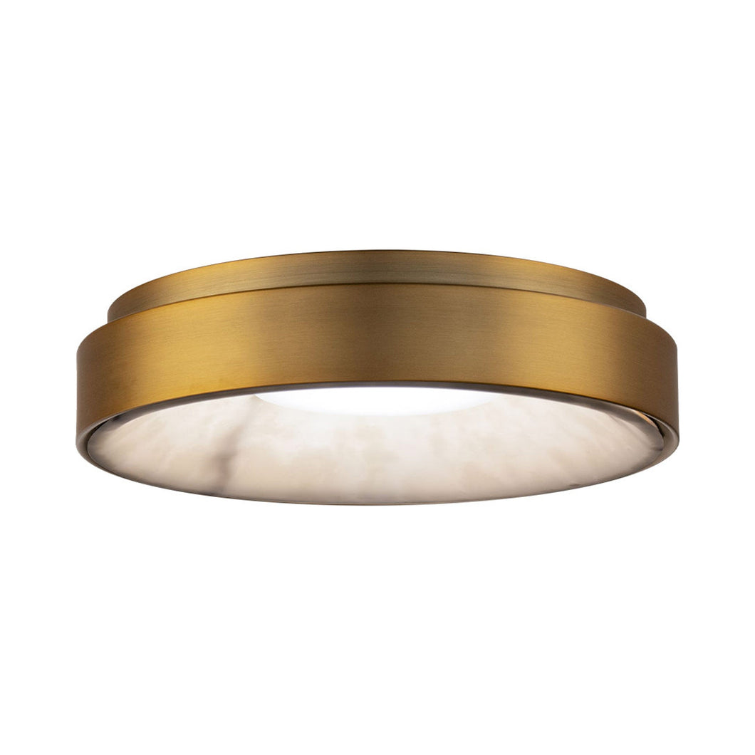 Crackle LED Flush Mount Ceiling Light in Aged Brass.
