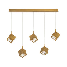 Load image into Gallery viewer, Ice Cube LED Linear Multi Pendant Light in Aged Brass (5-Light).
