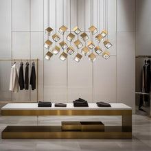 Load image into Gallery viewer, Ice Cube LED Linear Multi Pendant Light in bedroom.
