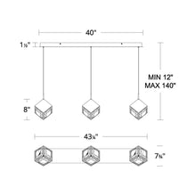 Load image into Gallery viewer, Ice Cube LED Linear Multi Pendant Light - line drawing.
