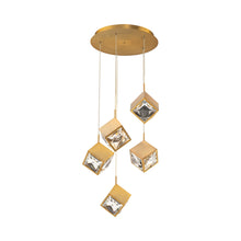 Load image into Gallery viewer, Ice Cube Round LED Multi Pendant Light in Aged Brass (5-Light).
