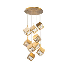 Load image into Gallery viewer, Ice Cube Round LED Multi Pendant Light in Aged Brass (9-Light).
