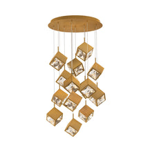 Load image into Gallery viewer, Ice Cube Round LED Multi Pendant Light in Aged Brass (15-Light).
