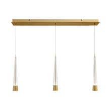 Load image into Gallery viewer, Quill LED Linear Multi Pendant Light in Aged Brass (3-Light).
