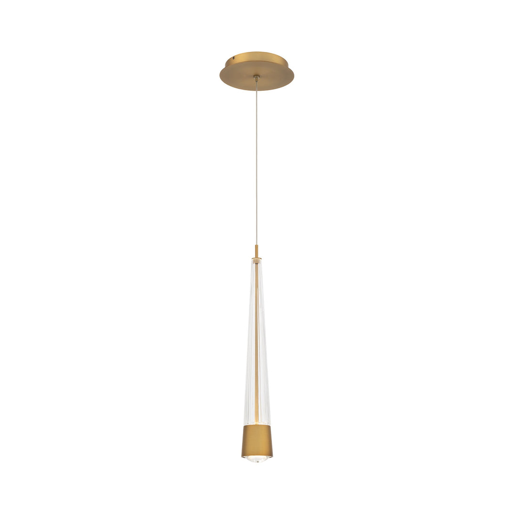 Quill LED Mini Pendant Light in Aged Brass.