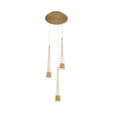Load image into Gallery viewer, Quill Round LED Multi Pendant Light in Aged Brass (3-Light).
