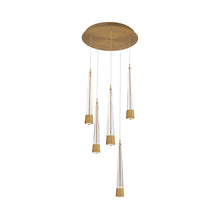 Load image into Gallery viewer, Quill Round LED Multi Pendant Light in Aged Brass (5-Light).
