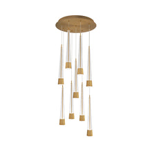 Load image into Gallery viewer, Quill Round LED Multi Pendant Light in Aged Brass (9-Light).
