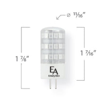 Load image into Gallery viewer, Emeryallen G4 Bi Pin Base 12V Amber Mini LED Bulb - line drawing.
