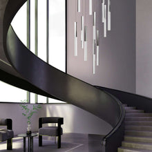 Load image into Gallery viewer, Benicio LED Rectangle Chandelier in hallway.
