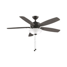 Load image into Gallery viewer, Aire Deluxe Indoor Ceiling Fan in Matte Greige (Weathered Wood) (With Light Lit).
