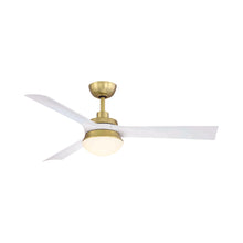 Load image into Gallery viewer, Barlow Indoor / Outdoor LED Ceiling Fan in Brushed Satin Brass / Matte White.
