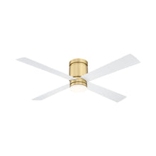 Load image into Gallery viewer, Kwartet Outdoor LED Ceiling Fan in Brushed Satin Brass.
