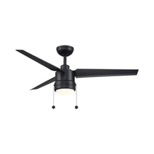 Load image into Gallery viewer, PC/DC Outdoor Ceiling Fan in Black (With Light Lit).
