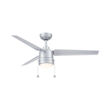 Load image into Gallery viewer, PC/DC Outdoor Ceiling Fan in Silver (With Light Lit).
