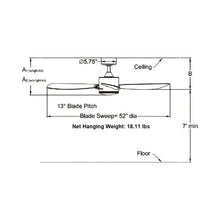 Load image into Gallery viewer, SculptAire Outdoor LED Ceiling Fan - line drawing.
