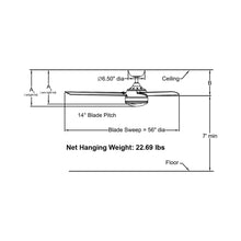 Load image into Gallery viewer, Xeno Damp Outdoor LED Ceiling Fan - line drawing.
