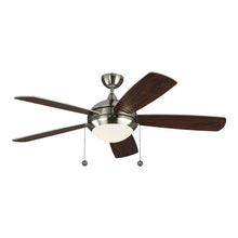 Load image into Gallery viewer, Discus Classic LED Ceiling Fan in Brushed Steel/Silver/American Walnut (52-Inch).
