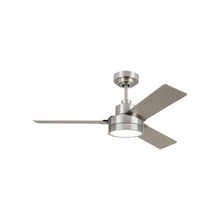 Load image into Gallery viewer, Jovie Outdoor LED Ceiling Fan in Brushed Steel/Silver/American Walnut (44-Inch).
