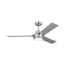 Load image into Gallery viewer, Jovie Outdoor LED Ceiling Fan in Brushed Steel/Silver/American Walnut (52-Inch).

