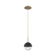 Load image into Gallery viewer, Cabochon LED Pendant Light in Gilded Brass/Black Marble.
