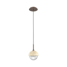 Load image into Gallery viewer, Cabochon LED Pendant Light in Burnished Bronze/Travertine.
